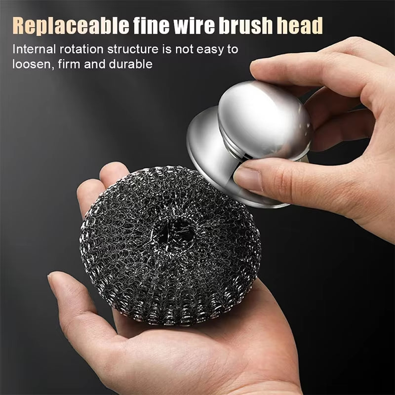 Stainless Steel Kitchen Pot Brush with Ergonomic Handle Wire Ball Cleaning Tools Home Kitchen Dish Washing Accessories
