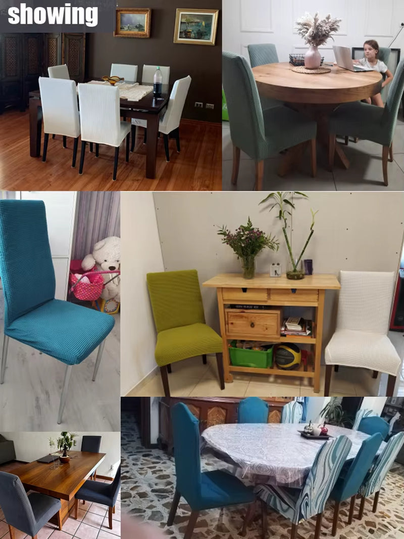 Waterproof Adjustable Chair Covers Set Dining Room Stretch Jacquard Spandex Seat Slipcover Removable High Back Chairs Cover
