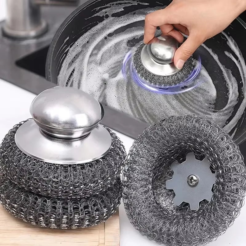 Stainless Steel Kitchen Pot Brush with Ergonomic Handle Wire Ball Cleaning Tools Home Kitchen Dish Washing Accessories