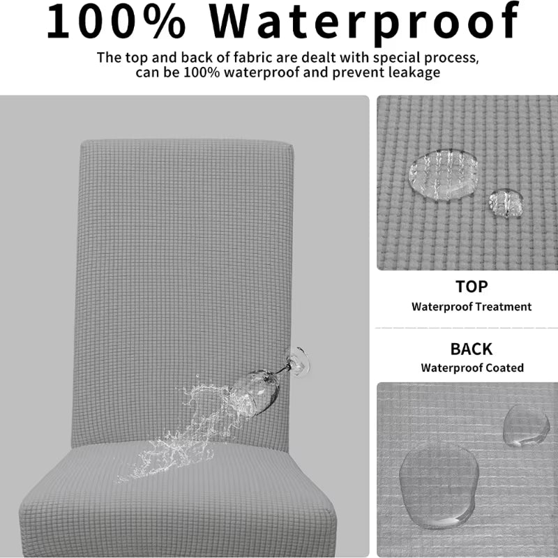 Waterproof Adjustable Chair Covers Set Dining Room Stretch Jacquard Spandex Seat Slipcover Removable High Back Chairs Cover